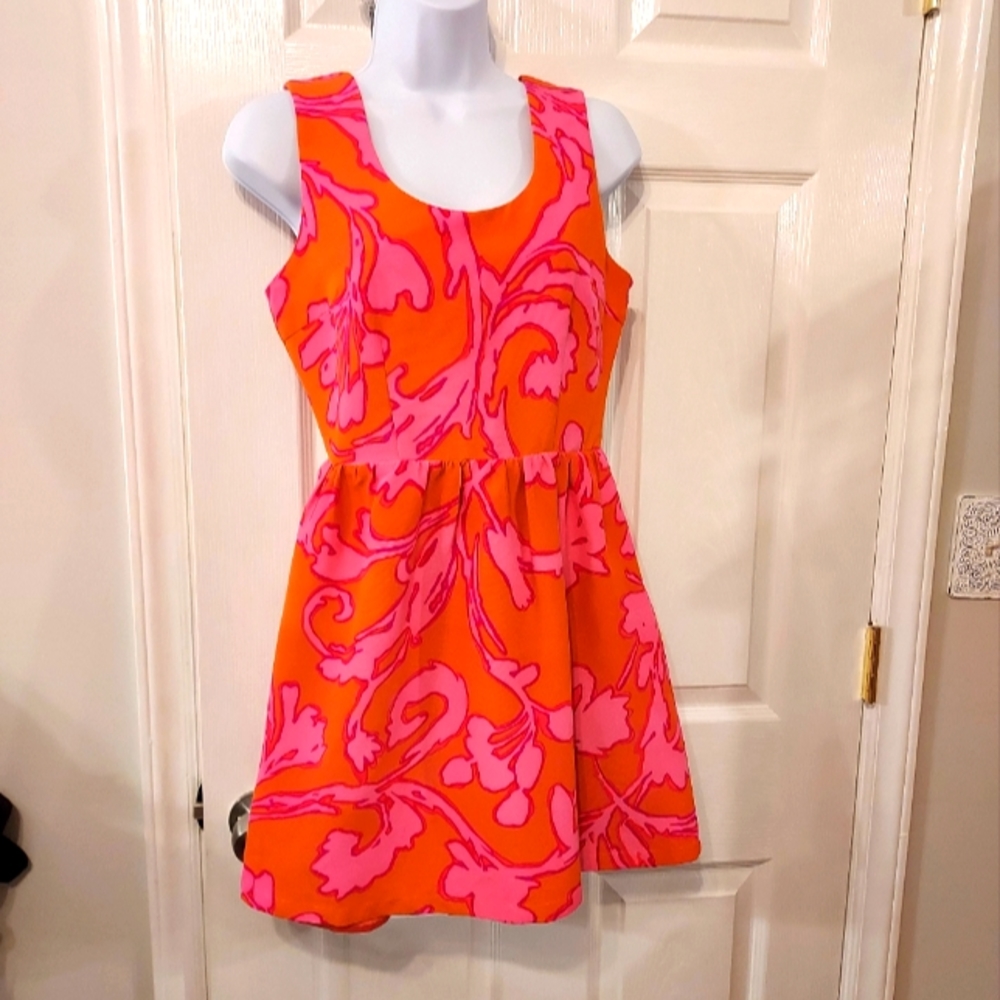 Julie Brown Mini Dress Silk Blend Size 4 Orange Pink boho Fun